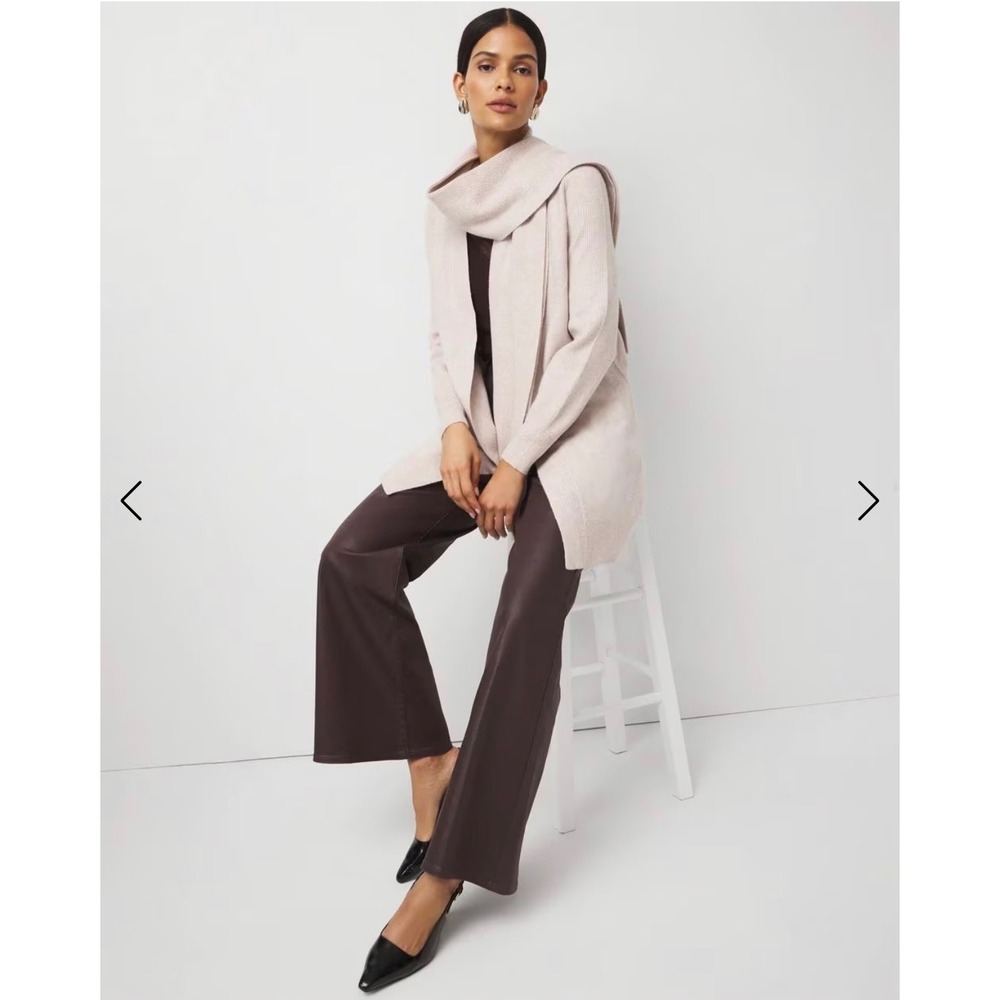 White House Black Market Cardigan XS Beige NEW Detachable Scarf Ribbed Longline